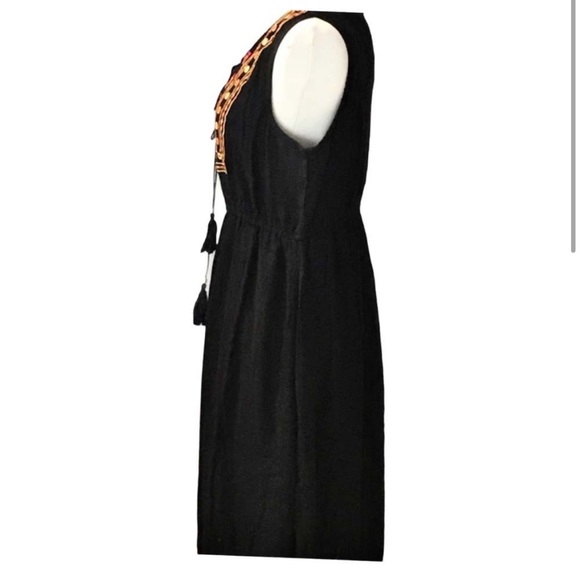 Black Cotton Embroidered Dress Sleeveless Boho Midi Large Casual NWT - Picture 6 of 7